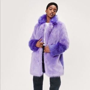 Nasty Gal Purple Color Block Fur Coat